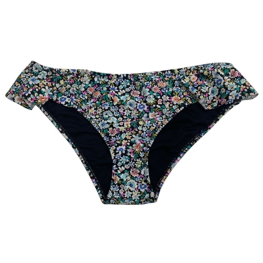 Raisins Sophia Ditzy Floral Print Ruffled Bikini Bottoms Black XS New Reticket